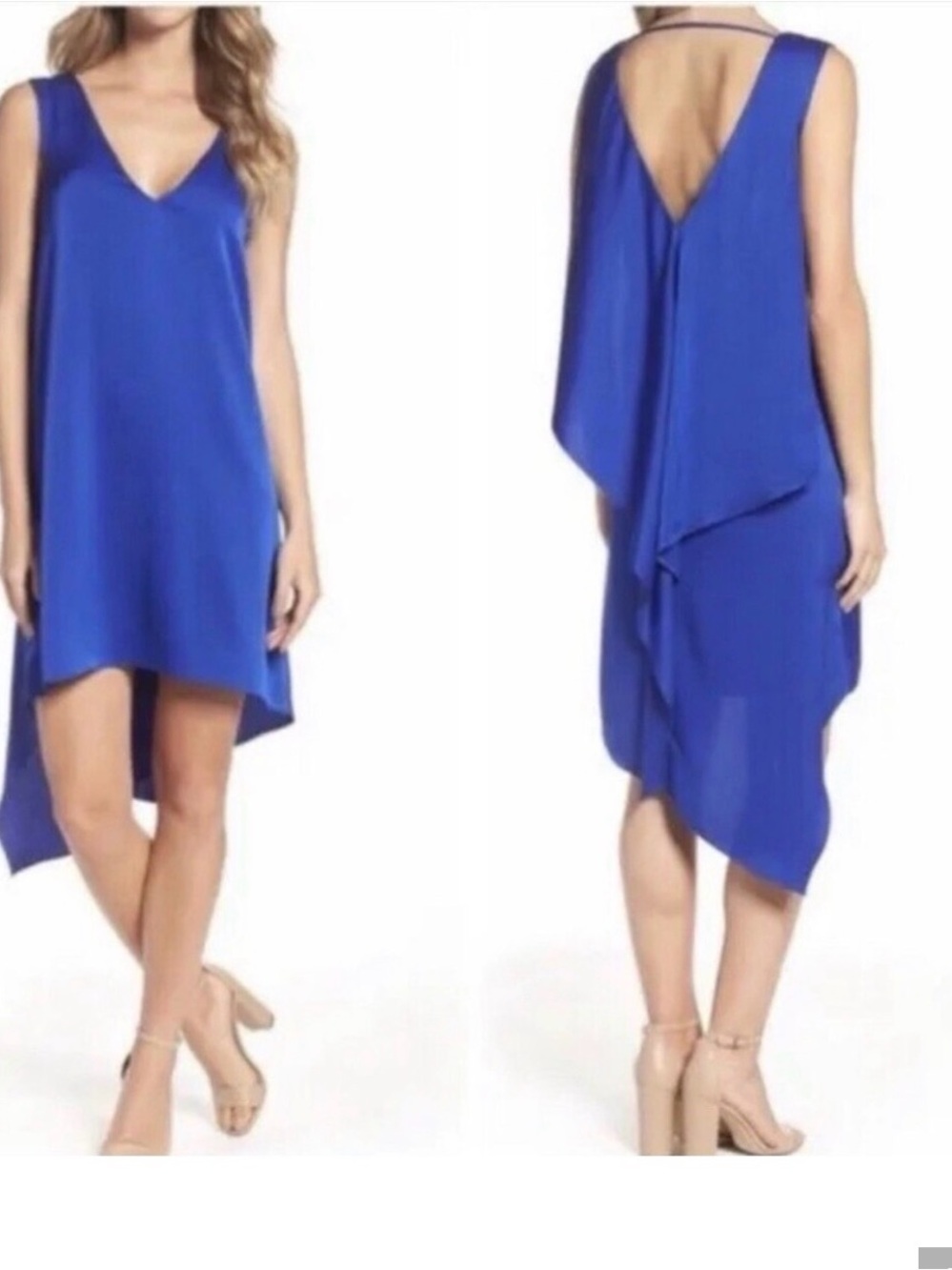 BCBGMaxAzria Cobalt Blue Asymmetrical V-Back Shift Dress